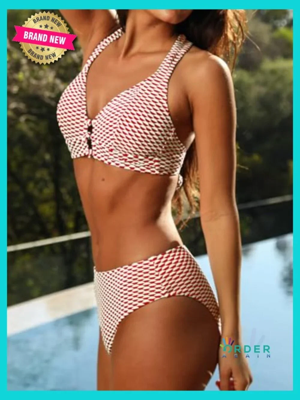 Women's Textured Bikini Set Crisscross Back Self Tie Cutout Mid Rise V Neck